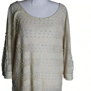 Anthropologie Nick & Mo Lace Sheer Cream Neutral Boho Knit Pullover Top L